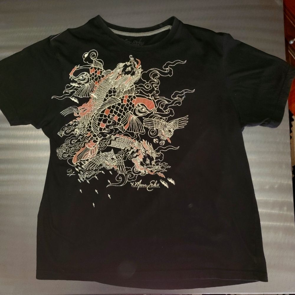 Y2K Marc Ecko Koi Fish Dragon Graphic Tee XL Japanese Tattoo Streetwear
